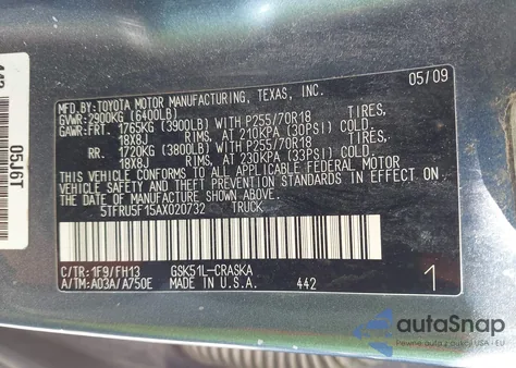 2010 Toyota Tundra Grade V6 из США, поврежденный, VIN 5TFRU5F15AX020732